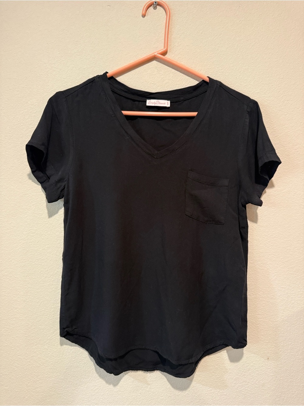 Black V-Neck Short Sleeve Pocket Tee
